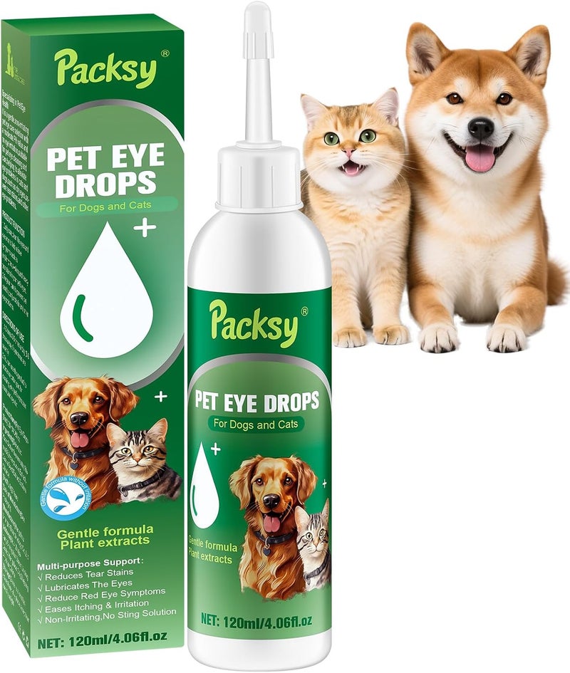 Packsy 120ml/4.06fl oz Pet Eye Drops for Dogs and Cats,Solution for Redness,Itching and Tear Stains,Fast-Acting,Safe for All Breeds and Sizes - Image 1